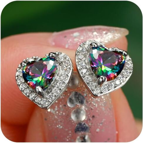 Sdouefos Love Heart Stud Earring 925 Sterling Silver Sparkling Zircon White Gold Plated Crystal Post Brilliant Round Faux Diamond Halo Earrings Jewelry Gifts for Women Red in Saudi Arabia