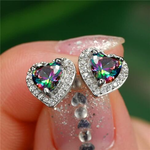 Sdouefos Love Heart Stud Earring 925 Sterling Silver Sparkling Zircon White Gold Plated Crystal Post Brilliant Round Faux Diamond Halo Earrings Jewelry Gifts for Women Red in Saudi Arabia