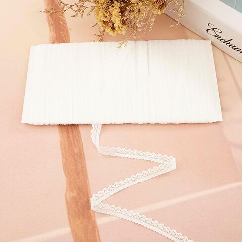 25 Yards White Elastic Lace Ribbon Lace Trim for Garment Sewing, Lace Choker, Curtain Edge Ornamnet, Decorative Ribbon for Sewing Project (White-02) in Kuwait
