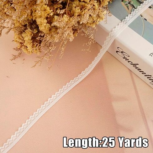 25 Yards White Elastic Lace Ribbon Lace Trim for Garment Sewing, Lace Choker, Curtain Edge Ornamnet, Decorative Ribbon for Sewing Project (White-02) in Kuwait