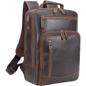 TIDING Full Grain Leather Backpack for Men, Vintage 15.6 Inch Laptop Bag Casual Bookbag Work Business Daypacks