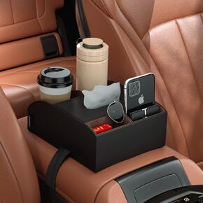Tumecos Car Cup Holder, Couch Cup Holder Tray, Car Tissue Holder, Car armrest Box, Car Back Seat Organizer, Boat Cup Holder, Car Storage Box Black