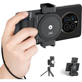 Phone Camera Grip Smartphone Photography Shooting Clip with Tripod Mount & Detachable Wireless Shutter Remote Control, Phone Selfie Grip Handle Stand for iPhone Samsung Android Phone Vlog Video Black