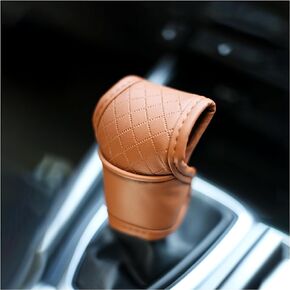 Leather Car Gear Shift Cover,Anti-Slip Automatic Shift Knob Cover Car Decoration,Universal Car Accessories for Women Interior Effectively Protects Stick Shift Knob (Beige)