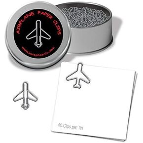 Jet Airplane Paper Clips, Tin of 40, Silver
