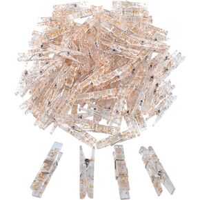 Mini Clothespins, 100 Pieces Clear Plastic Rose Gold Glittered Utility Paper Clip, Photo Paper Peg Pin, Clothes Line Clips, Craft Clips, 3.5 x 0.5cm x 0.7cm