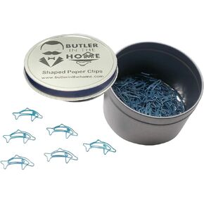 100 Count Dolphin Shaped Paper Clips Great for Paper Clip Collectors or Office Gift - Comes in Round Tin with Lid and Gift Box (Teal)