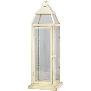 Serene Spaces Living Large Antique White Square Metal Lantern, Candle Holder, Decorative Hurricane Lantern for Wedding Aisle, Patio, Holiday, Party, Table Centerpiece, 8" Square & 24" Tall