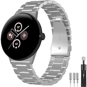 Suoman for Google Pixel Watch 2/Google Pixel Watch Steel Strap Band,Galvanizing Stainless Steel Bracelets With Double Folding Clasp Replacement Strap for Google Pixel Watch 2