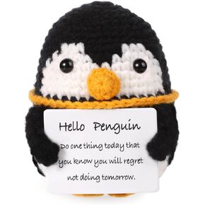 Mini Funny Positive Penguin, 3in Funny Potato Knitted Wool Pocket Penguin Doll Creative Cute Knitted Positive Emotional Support Penguin for Birthday Gift Party Decoration Encouragement(Black)