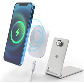 Magnetic Wireless Charger Stand,Compatible with MagSafe Desk Charger KABCON 15W QI Fast Charging Station for iPhone 13,13 mini/13 Pro Max/12/12 Pro/12 mini/12 Pro Max with Type-C Cable & Storage Bag