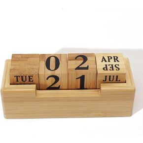 Wooden Perpetual Block Calendar for Desk, Wood Desktop Month Date and Day of the Week Display Blocks, for Rustic Farmhouse Office Decor Cute Desk Accessories