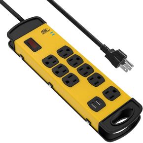شريط طاقة مع USB، شريط طاقة معدني CRST شديد التحمل 15 أمبير، سلك طويل 9 أقدام 1800 جول للمنزل، المطبخ، المكتب، المدرسة، ETL مدرج (8 منافذ 2 USB، أصفر أسود) in Kuwait
