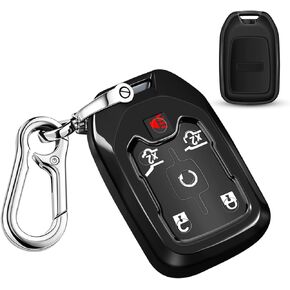 QBUC for GMC 360°Protector Key Fob Cover with Keychain for 2019-2021 Chevrolet Chevy Silverado and GMC Sierra 1500 2500HD 3500HD Terrain Acadia Yukon 3/4/5/6 Button Smart Key(Black)