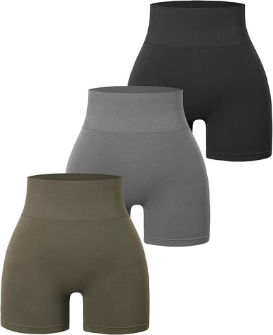 3 Piece Workout Shorts Women Yoga Seamless Gym Shorts High Waisted Spandex Biker Shorts(J162L-B/Grey/Dcoffee) in Saudi Arabia