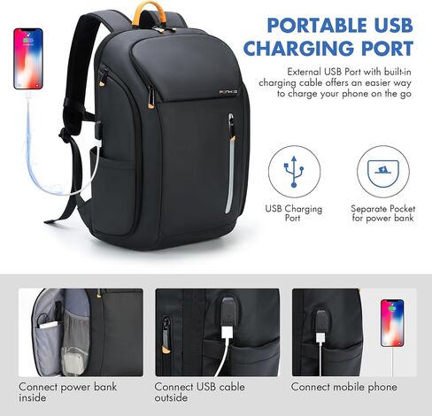 حقيبة ظهر للأعمال للرجال - حقيبة ظهر مقاومة للماء تناسب الكمبيوتر المحمول مقاس 17.3 بوصة، حقيبة ظهر للسفر من النايلون 900D مع منفذ شحن USB وجيب مضاد للسرقة، حقيبة ظهر ذكية سوداء سعة 30 لترًا in Kuwait