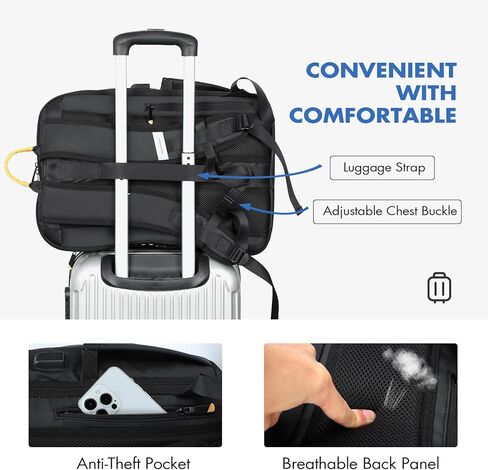 حقيبة ظهر للأعمال للرجال - حقيبة ظهر مقاومة للماء تناسب الكمبيوتر المحمول مقاس 17.3 بوصة، حقيبة ظهر للسفر من النايلون 900D مع منفذ شحن USB وجيب مضاد للسرقة، حقيبة ظهر ذكية سوداء سعة 30 لترًا in Kuwait