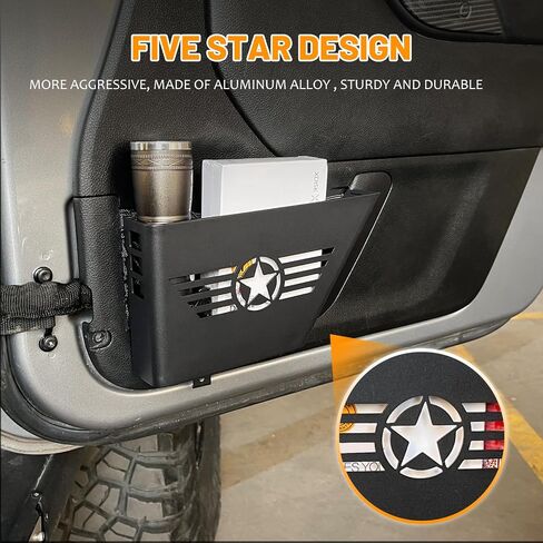 Rear Door Organizer Tray Door Storage Box Door Side Insert Organizer Five Star for 2007-2018 Jeep Wrangler JK 2/4 Door (2pcs) in Saudi Arabia