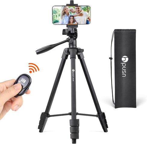 حامل الهاتف الخلوي: حامل ثلاثي من الألومنيوم HPUSN مقاس 55 بوصة قابل للتعديل وخفيف الوزن مع حامل تثبيت للهاتف يدور 360 درجة، متوافق مع الهاتف الخلوي والكاميرا لتسجيل الفيديو والبث المباشر in Kuwait