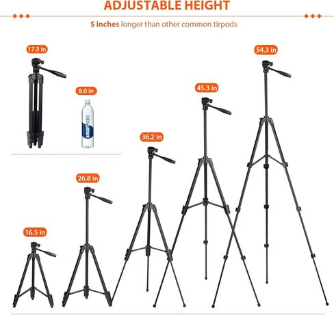حامل الهاتف الخلوي: حامل ثلاثي من الألومنيوم HPUSN مقاس 55 بوصة قابل للتعديل وخفيف الوزن مع حامل تثبيت للهاتف يدور 360 درجة، متوافق مع الهاتف الخلوي والكاميرا لتسجيل الفيديو والبث المباشر in Kuwait