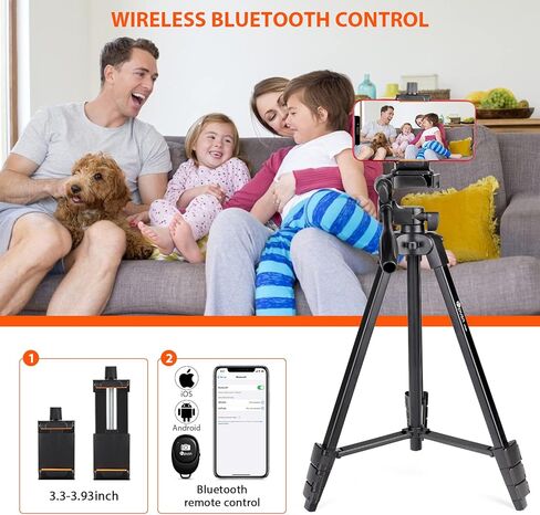 حامل الهاتف الخلوي: حامل ثلاثي من الألومنيوم HPUSN مقاس 55 بوصة قابل للتعديل وخفيف الوزن مع حامل تثبيت للهاتف يدور 360 درجة، متوافق مع الهاتف الخلوي والكاميرا لتسجيل الفيديو والبث المباشر in Kuwait