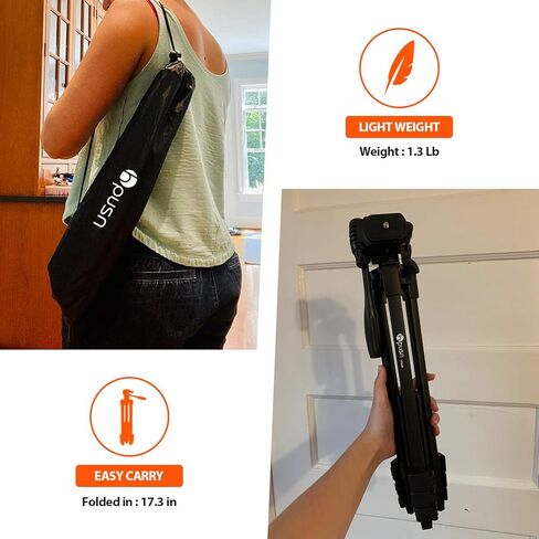 حامل الهاتف الخلوي: حامل ثلاثي من الألومنيوم HPUSN مقاس 55 بوصة قابل للتعديل وخفيف الوزن مع حامل تثبيت للهاتف يدور 360 درجة، متوافق مع الهاتف الخلوي والكاميرا لتسجيل الفيديو والبث المباشر in Kuwait