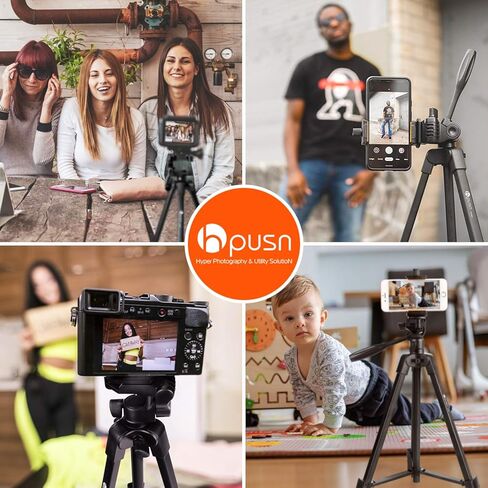 حامل الهاتف الخلوي: حامل ثلاثي من الألومنيوم HPUSN مقاس 55 بوصة قابل للتعديل وخفيف الوزن مع حامل تثبيت للهاتف يدور 360 درجة، متوافق مع الهاتف الخلوي والكاميرا لتسجيل الفيديو والبث المباشر in Kuwait