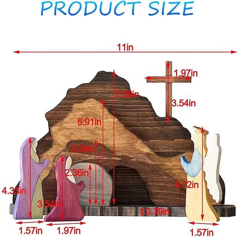 2024 Wood encolor Easter Jesus Nativity Scene Decor， Easter Resurrection Scene Set， Easter Cross Empty Tomb StatueReligious Decorations (1 Set) in Saudi Arabia