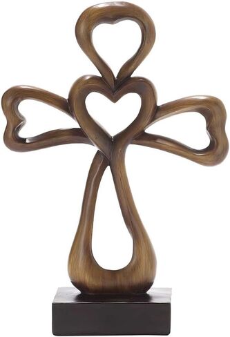 Dicksons Open Heart Carved Brown Woodgrain 12 Inch Resin Tabletop Cross in Saudi Arabia