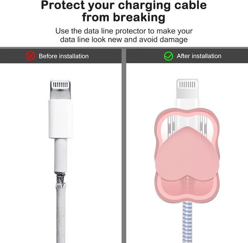 واقي كابل لطيف DIY لشاحن iPhone، تصميم قلب الحب ثلاثي الأبعاد كاواي، كابل بيانات شاحن USB خط بيانات سلك الهاتف واقي موفر مناسب لهاتف iPhone 11 12 13 14 Pro Max XS XR X 7 8 Plus-وردي in Kuwait