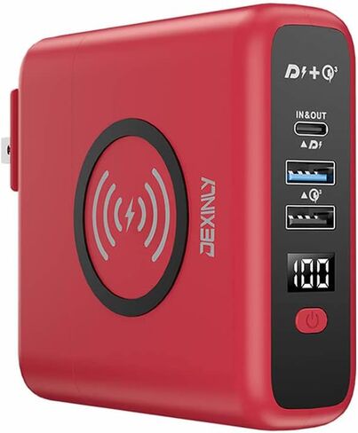 شاحن باور بانك لاسلكي محمول، 10000 مللي أمبير 3 في 1، PD20W USB-C، QC3.0 USB-A شاحن جداري سريع الشحن، بطارية خارجية لشاحن السفر بقابس تيار متردد لهواتف iPhone، iPad، Android (أسود) in Saudi Arabia