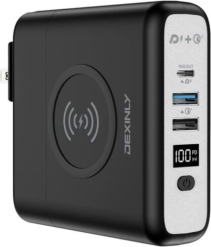 شاحن باور بانك لاسلكي محمول، 10000 مللي أمبير 3 في 1، PD20W USB-C، QC3.0 USB-A شاحن جداري سريع الشحن، بطارية خارجية لشاحن السفر بقابس تيار متردد لهواتف iPhone، iPad، Android (أسود) in Saudi Arabia
