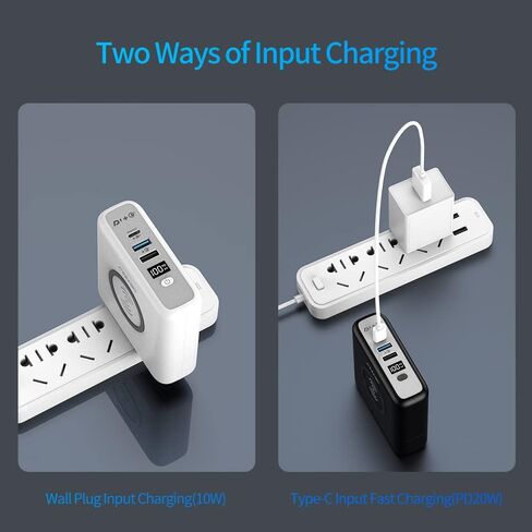 شاحن باور بانك لاسلكي محمول، 10000 مللي أمبير 3 في 1، PD20W USB-C، QC3.0 USB-A شاحن جداري سريع الشحن، بطارية خارجية لشاحن السفر بقابس تيار متردد لهواتف iPhone، iPad، Android (أسود) in Saudi Arabia
