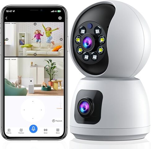 Dual Lens Indoor Security Camera 2MP,WiFi Indoor Security Camera,for Home Security Pet Camera,Motion Tracking, Color Night Vision,2-Way Audio,Indoor Camera with Phone App 2PCS in Kuwait