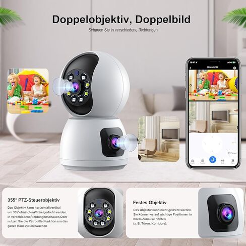 Dual Lens Indoor Security Camera 2MP,WiFi Indoor Security Camera,for Home Security Pet Camera,Motion Tracking, Color Night Vision,2-Way Audio,Indoor Camera with Phone App 2PCS in Kuwait