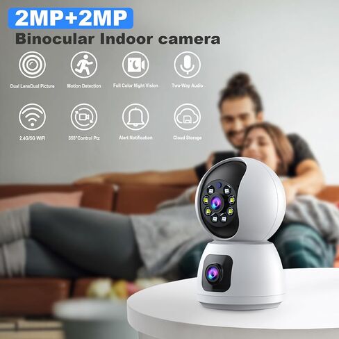 Dual Lens Indoor Security Camera 2MP,WiFi Indoor Security Camera,for Home Security Pet Camera,Motion Tracking, Color Night Vision,2-Way Audio,Indoor Camera with Phone App 2PCS in Kuwait