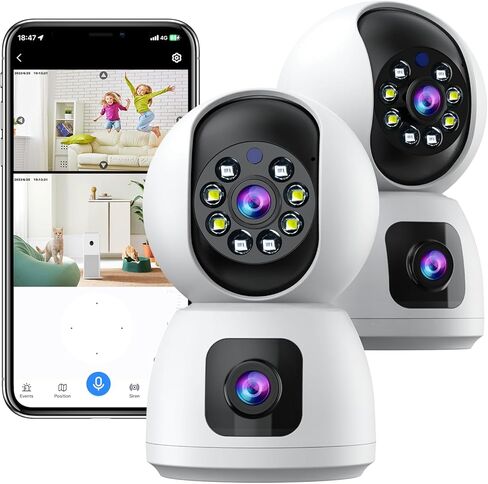 Dual Lens Indoor Security Camera 2MP,WiFi Indoor Security Camera,for Home Security Pet Camera,Motion Tracking, Color Night Vision,2-Way Audio,Indoor Camera with Phone App 2PCS in Saudi Arabia