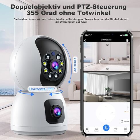 Dual Lens Indoor Security Camera 2MP,WiFi Indoor Security Camera,for Home Security Pet Camera,Motion Tracking, Color Night Vision,2-Way Audio,Indoor Camera with Phone App 2PCS in Kuwait