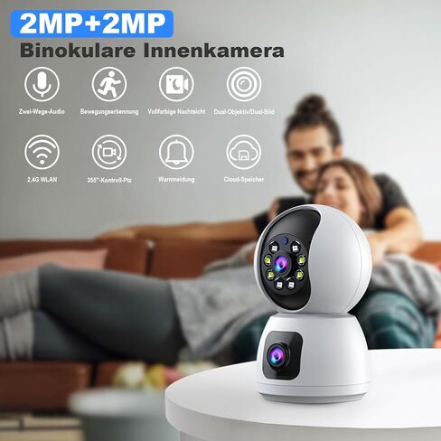 Dual Lens Indoor Security Camera 2MP,WiFi Indoor Security Camera,for Home Security Pet Camera,Motion Tracking, Color Night Vision,2-Way Audio,Indoor Camera with Phone App 2PCS in Kuwait