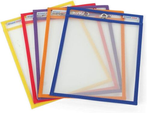 hand2mind Reusable Clear-Vu Dry Erase Pockets for Students, Dry Erase Office Supplies, Teacher Supplies for Classroom, School Supplies, Classroom Supplies (Pack of 5) in Saudi Arabia