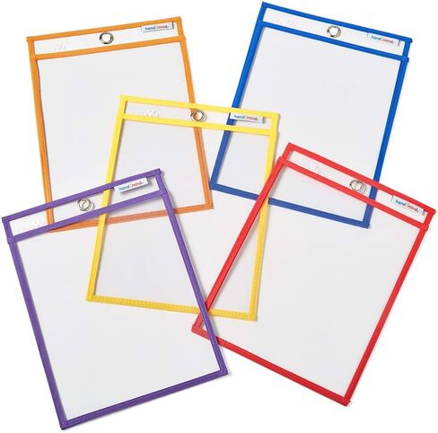 hand2mind Reusable Clear-Vu Dry Erase Pockets for Students, Dry Erase Office Supplies, Teacher Supplies for Classroom, School Supplies, Classroom Supplies (Pack of 5) in Saudi Arabia