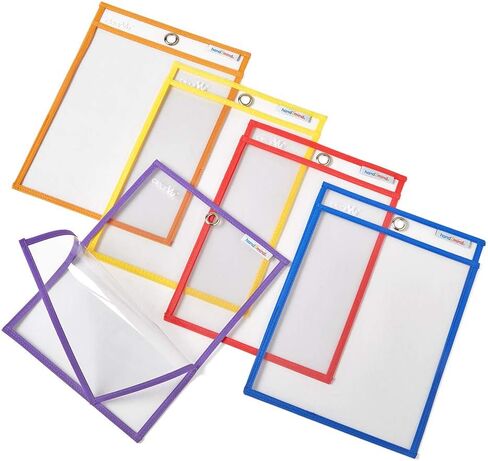hand2mind Reusable Clear-Vu Dry Erase Pockets for Students, Dry Erase Office Supplies, Teacher Supplies for Classroom, School Supplies, Classroom Supplies (Pack of 5) in Saudi Arabia