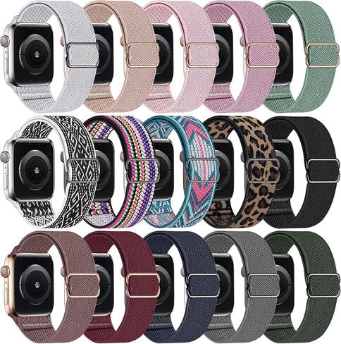 Swhatty 15 Pack Stretchy Nylon Solo Loop Bands Compatible with Apple Watch 49mm 45mm 44mm 42mm 41mm 40mm 38mm, Braided Sport Elastics Women Men Strap for iWatch SE Ultra 1 2 Series 9 8 7 6 5 4 3 2 1 in Kuwait