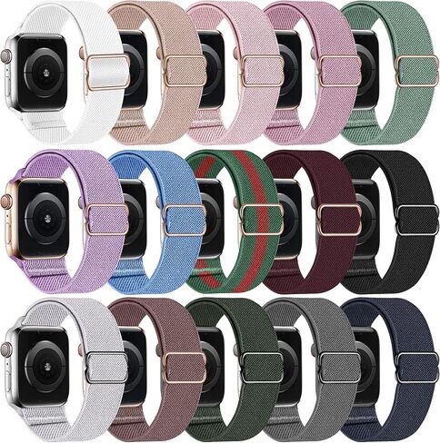 Swhatty 15 Pack Stretchy Nylon Solo Loop Bands Compatible with Apple Watch 49mm 45mm 44mm 42mm 41mm 40mm 38mm, Braided Sport Elastics Women Men Strap for iWatch SE Ultra 1 2 Series 9 8 7 6 5 4 3 2 1 in Saudi Arabia