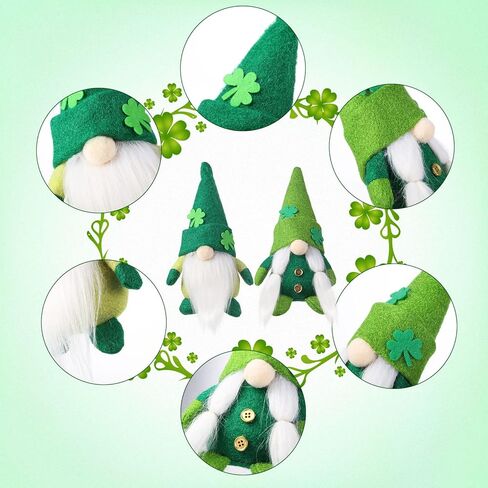 زينة يوم Chuangdi St Patricks Day قطعتان من إكليل عيد القديس باتريك جنوم القطيفة الأيرلندية على شكل قزم سويدي Tomte Leprechaun وقطعة واحدة من الخرز الخشبي لعيد القديس باتريك مع قلادة مزرعة شامروك خشبية خضراء in Saudi Arabia