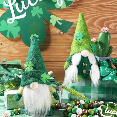 زينة يوم Chuangdi St Patricks Day قطعتان من إكليل عيد القديس باتريك جنوم القطيفة الأيرلندية على شكل قزم سويدي Tomte Leprechaun وقطعة واحدة من الخرز الخشبي لعيد القديس باتريك مع قلادة مزرعة شامروك خشبية خضراء in Saudi Arabia