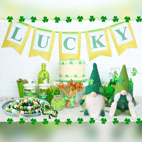زينة يوم Chuangdi St Patricks Day قطعتان من إكليل عيد القديس باتريك جنوم القطيفة الأيرلندية على شكل قزم سويدي Tomte Leprechaun وقطعة واحدة من الخرز الخشبي لعيد القديس باتريك مع قلادة مزرعة شامروك خشبية خضراء in Saudi Arabia