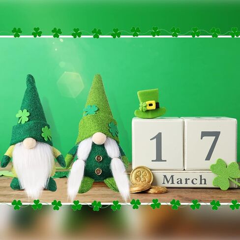زينة يوم Chuangdi St Patricks Day قطعتان من إكليل عيد القديس باتريك جنوم القطيفة الأيرلندية على شكل قزم سويدي Tomte Leprechaun وقطعة واحدة من الخرز الخشبي لعيد القديس باتريك مع قلادة مزرعة شامروك خشبية خضراء in Saudi Arabia