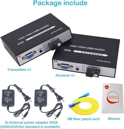 Primeda VGA Over Fiber Extenders Converters,Video Audio Over Fiber Optic, SC Fiber Port, Singlemode up to 20Km(12.4miles) Uncompressed,with 3.5mm Audio in Saudi Arabia