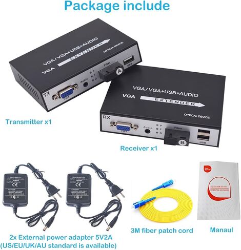 Primeda VGA Over Fiber Extenders Converters,Video Audio Over Fiber Optic, SC Fiber Port, Singlemode up to 20Km(12.4miles) Uncompressed,with 3.5mm Audio in Saudi Arabia